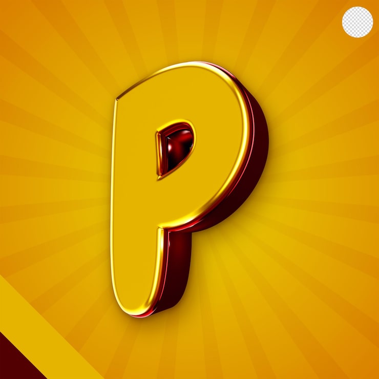 Miễn phí PSD chữ cái 3d màu vàng bóng bẩy p