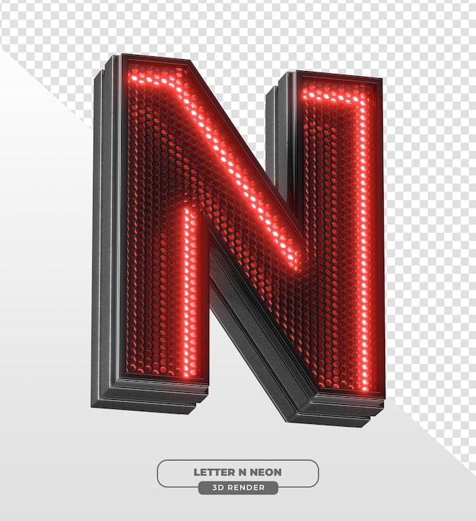 Miễn phí PSD kết xuất 3d của chữ cái neon n
