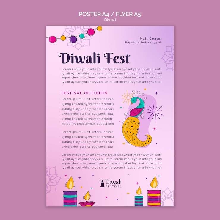 Miễn phí PSD mẫu áp phích dọc kỷ niệm diwali
