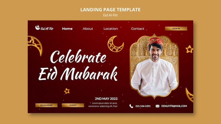 Miễn phí PSD mẫu bản thiết kế trang đích eid al-fitr chân thực