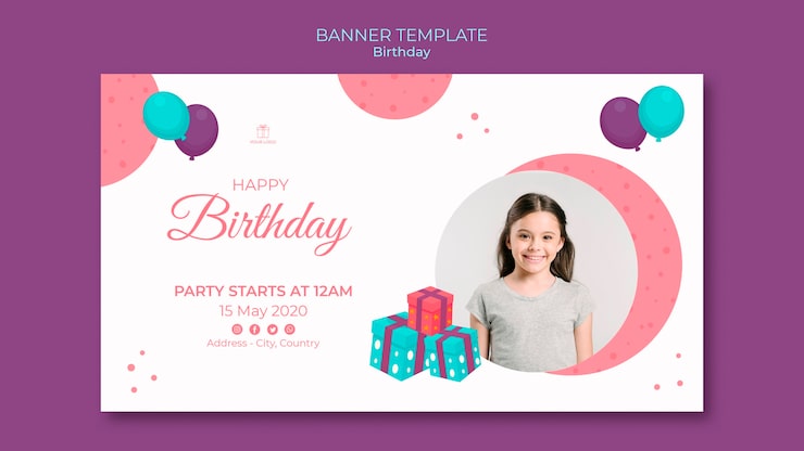 Miễn phí PSD mẫu banner chúc mừng sinh nhật bé gái