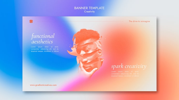 Miễn phí PSD mẫu banner ngang sáng tạo với phong cách gradient tinh tế