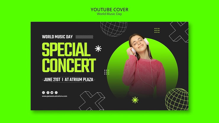 Miễn phí PSD mẫu bìa youtube ngày âm nhạc thế giới