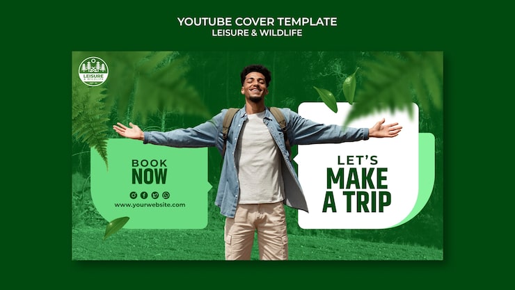 Miễn phí PSD mẫu bìa youtube về du lịch và khám phá với растительность