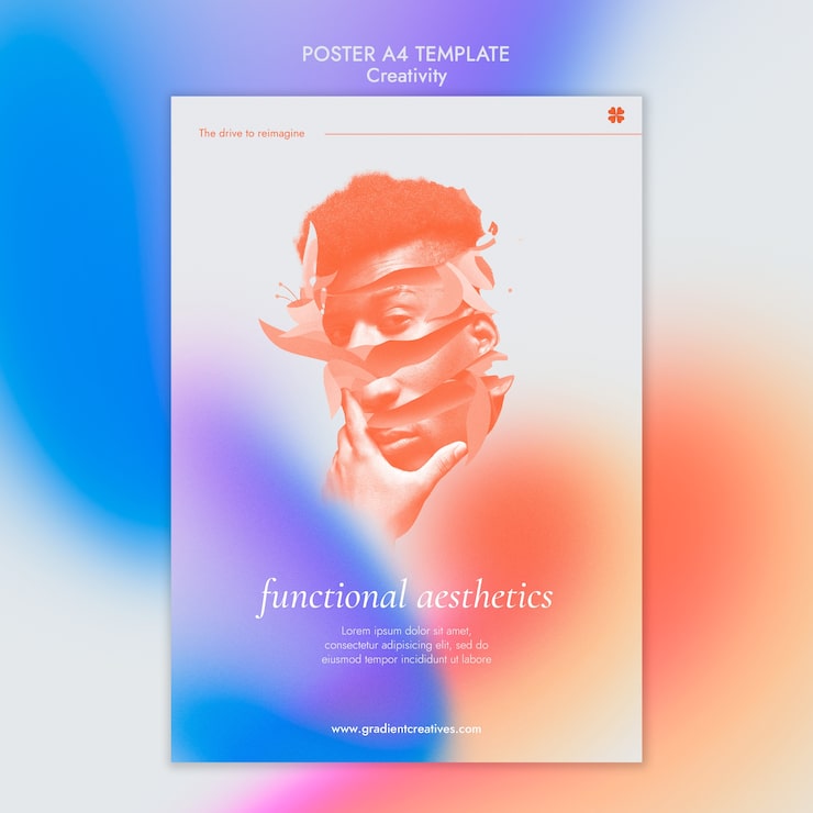 Miễn phí PSD mẫu poster dọc sáng tạo với phong cách gradient tinh tế