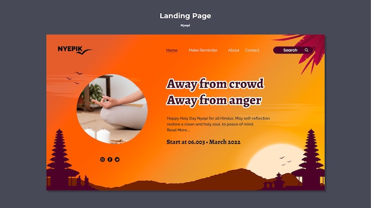 Miễn phí PSD mẫu trang đích cho lễ kỷ niệm nyepi