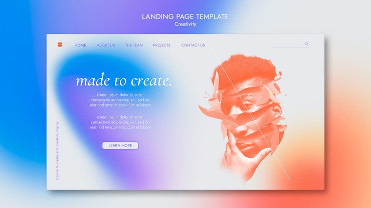 Miễn phí PSD mẫu trang đích sáng tạo với phong cách gradient tinh tế