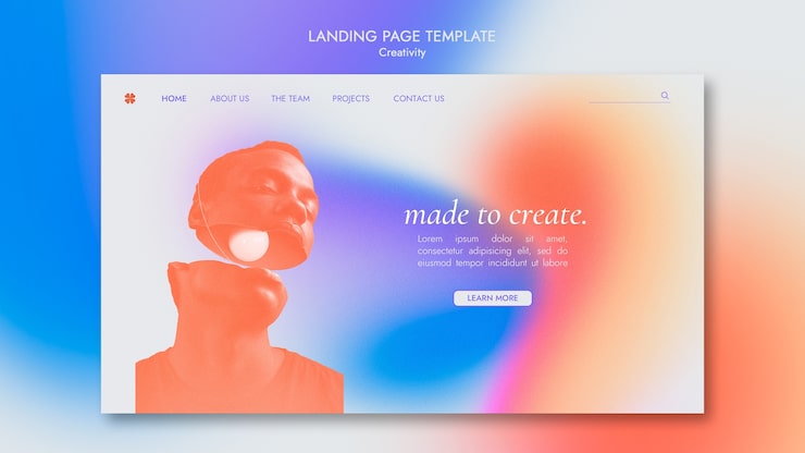 Miễn phí PSD mẫu trang đích sáng tạo với phong cách gradient tinh tế
