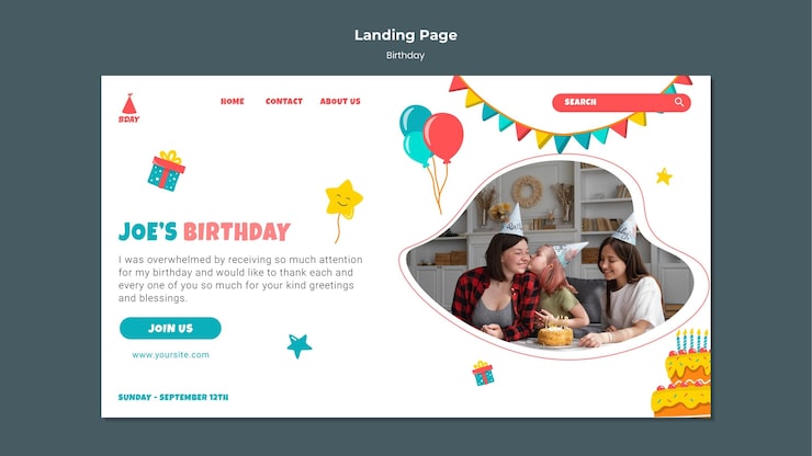 Miễn phí PSD mẫu trang web sinh nhật của trẻ em