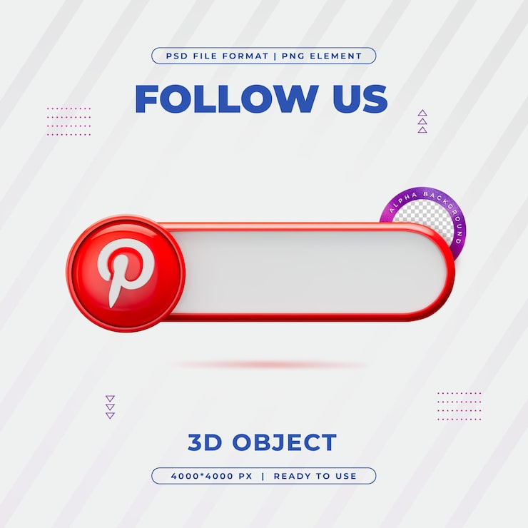 Miễn phí PSD pinterest theo dõi chúng tôi biểu tượng thành phần biểu ngữ kết xuất 3d bị cô lập