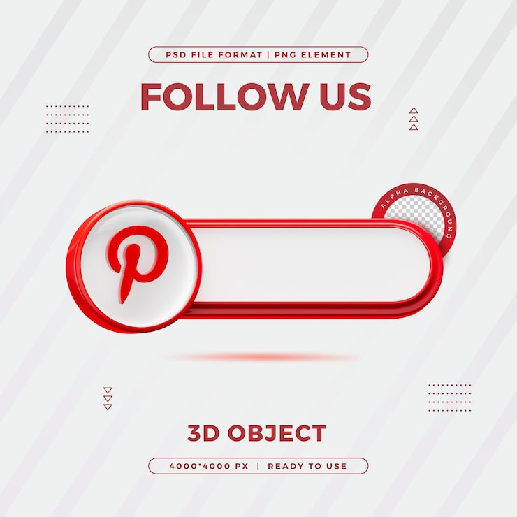Miễn phí PSD pinterest theo dõi chúng tôi biểu tượng thành phần biểu ngữ kết xuất 3d bị cô lập