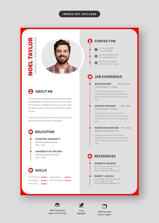 Miễn phí PSD sơ yếu lý lịch hoặc cv template hiện đại và rõ ràng
