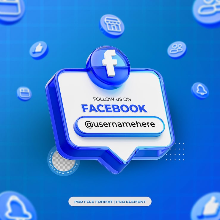 Miễn phí PSD theo dõi chúng tôi trên hồ sơ facebook kết xuất 3d trên mạng xã hội được cô lập cho bố cục