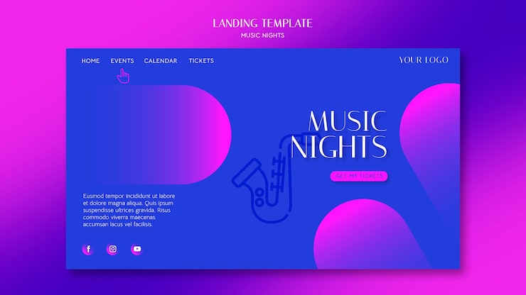 Miễn phí PSD trang đích gradient cho lễ hội đêm nhạc