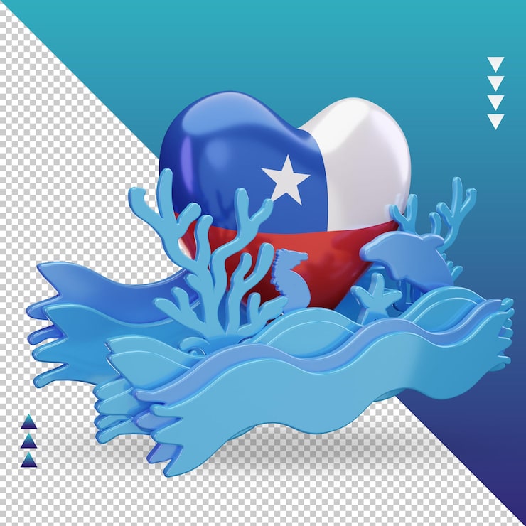 PSD 3d día del océano chile amor bandera renderizado vista izquierda