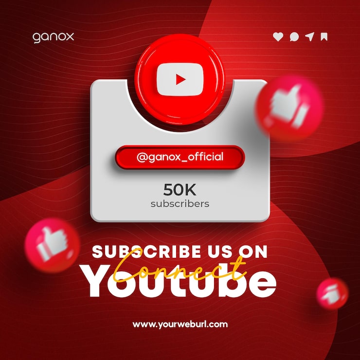 PSD abonnez-vous à nous sur les réseaux sociaux youtube pour publier une bannière de rendu 3d