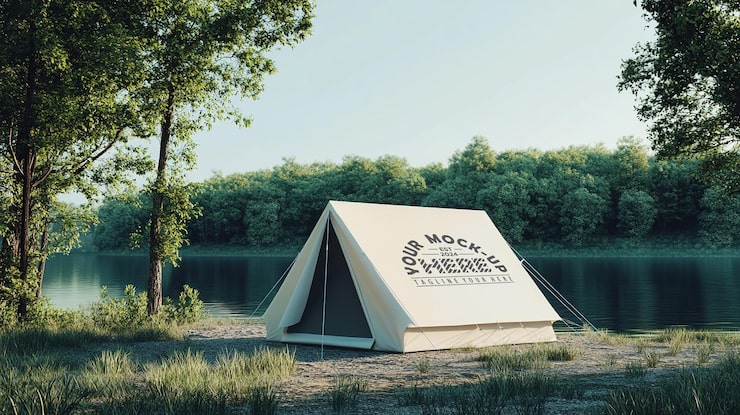 PSD adventureready camping zelt mockup für outdoor-logo-designs