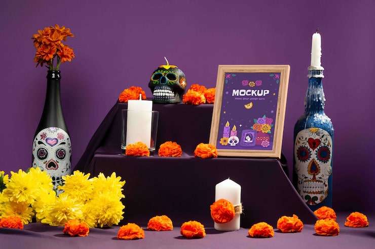 PSD altare con elementi della "día de muertos"