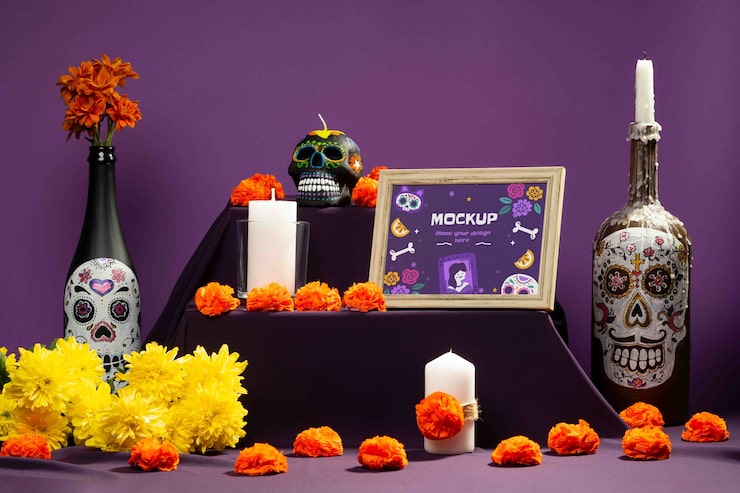 PSD altare con elementi della "día de muertos"