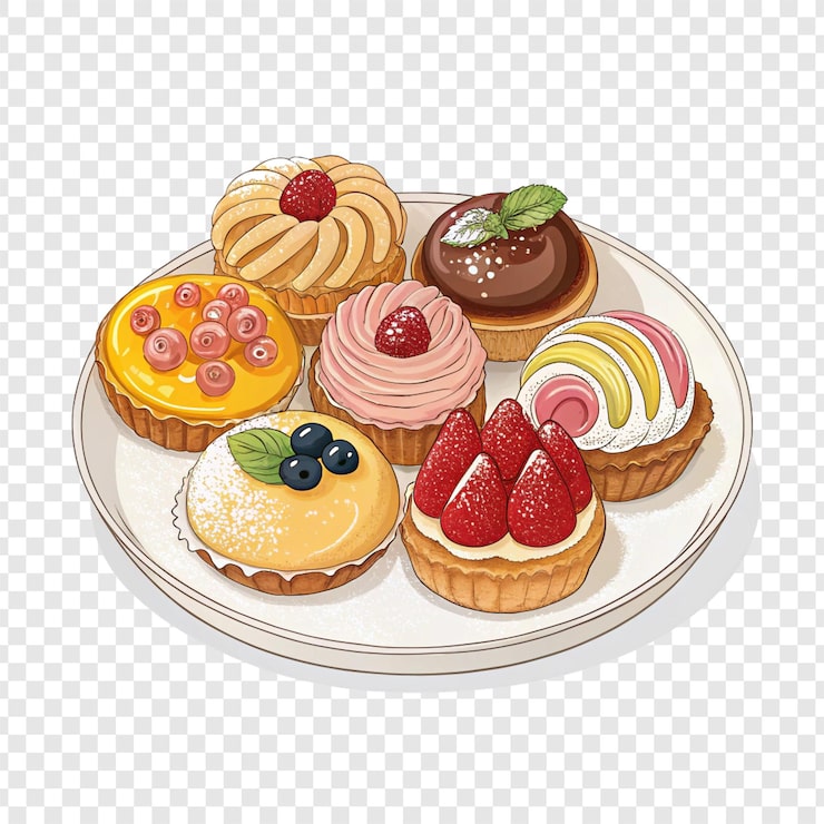 PSD aneka tart buah mini lezat di atas piring putih