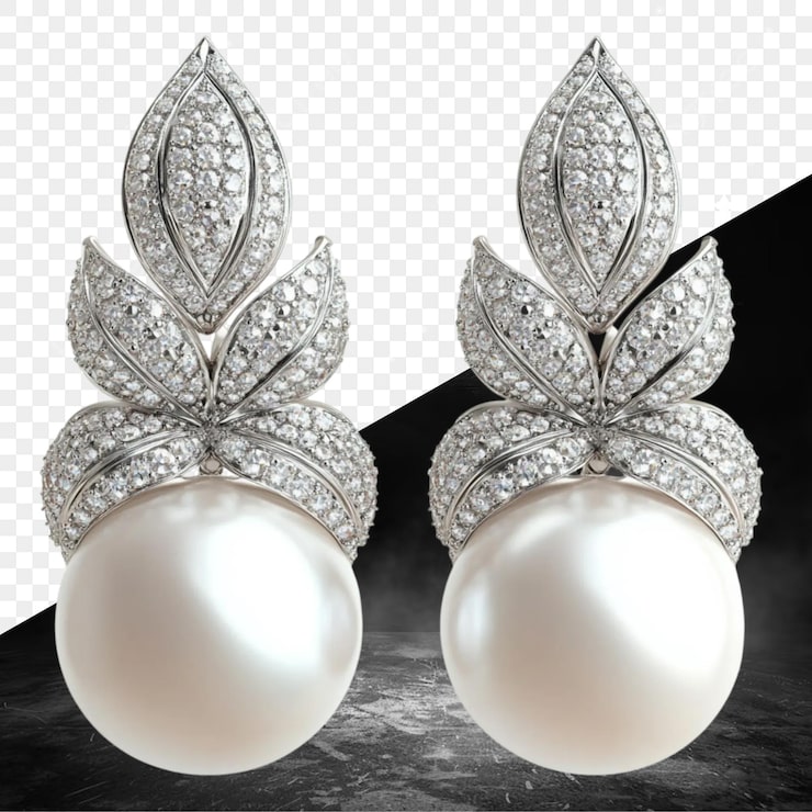 PSD anting-anting mutiara dan berlian yang elegan