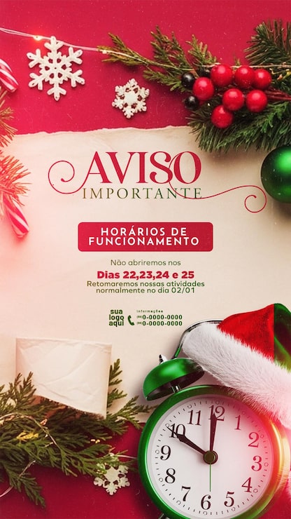 PSD anúncio de horário de funcionamento para o feriado de natal