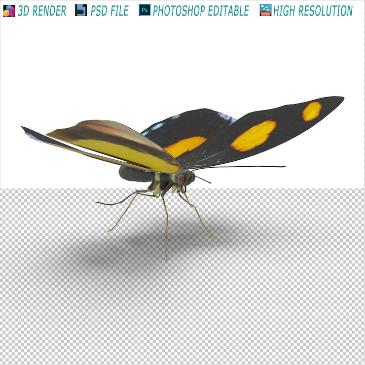 PSD archivo psd de modelado 3d de mariposa