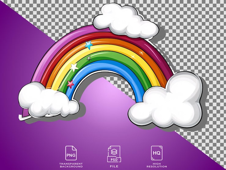 PSD un arco iris con nubes y estrellas
