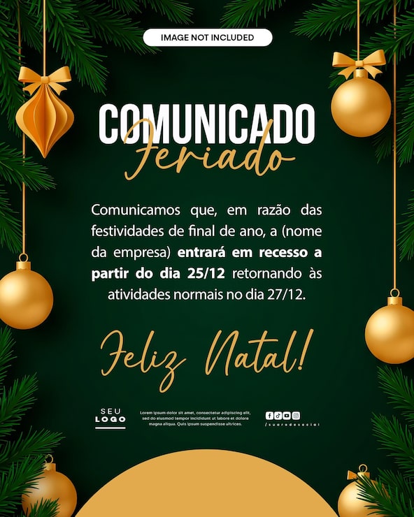 PSD aviso de anúncio de natal, pausa de feriado, modelo editável psd para redes sociais