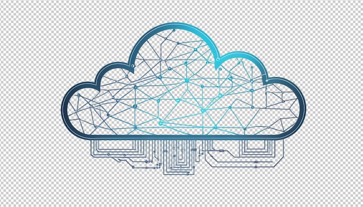 PSD awan dengan garis sirkuit komputasi awan dengan garis sirkuit komputasi awan vektor png