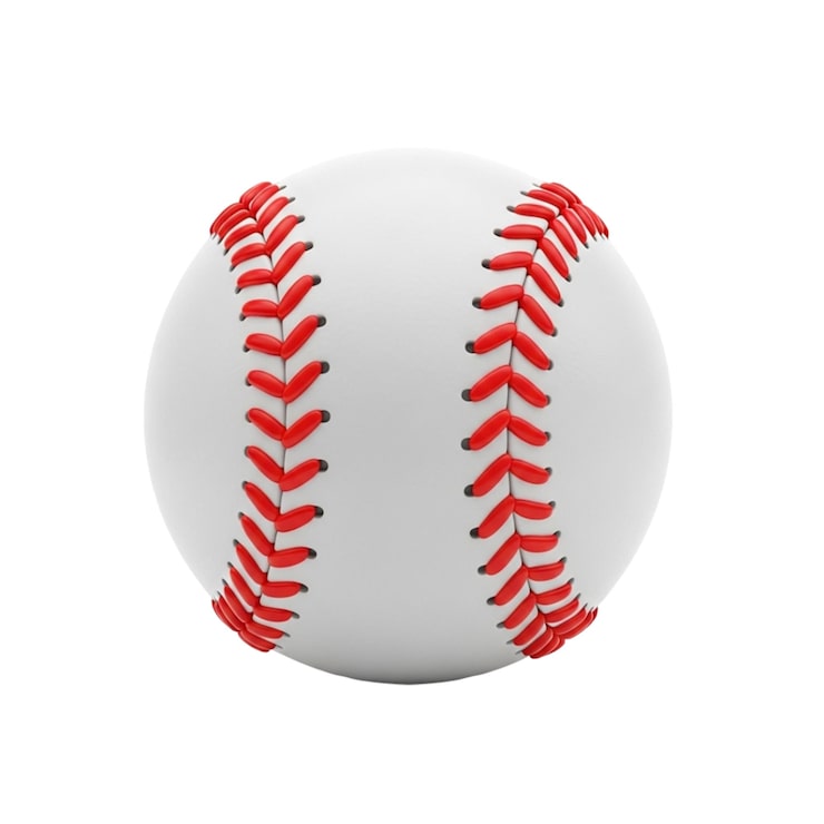 PSD balle de baseball blanche classique avec coutures rouges, isolée sur fond blanc
