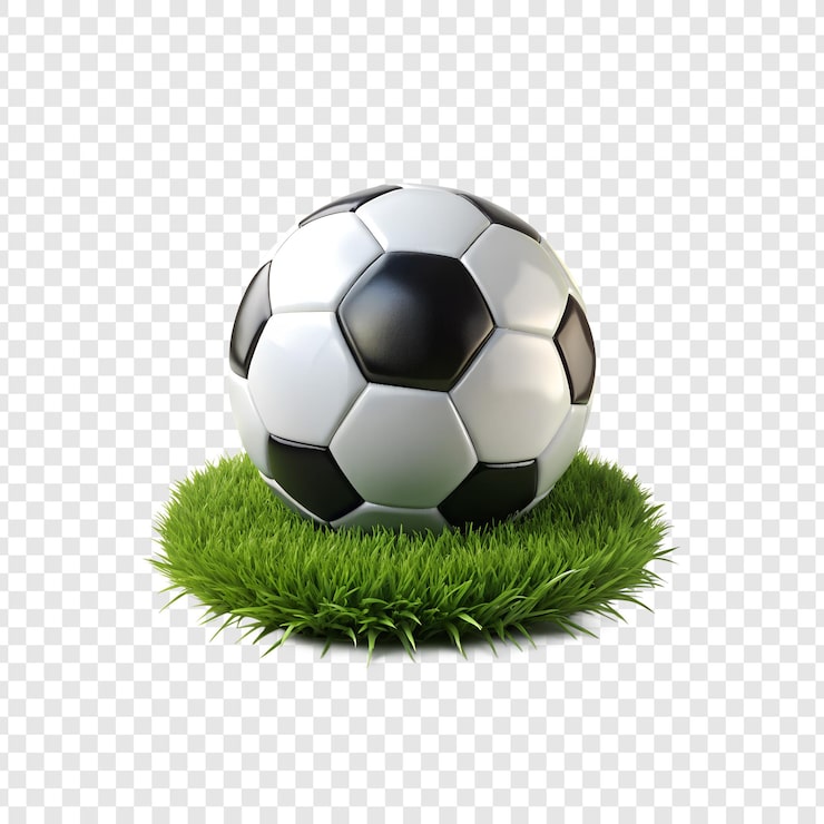 PSD balón de fútbol sobre césped verde con fondo transparente