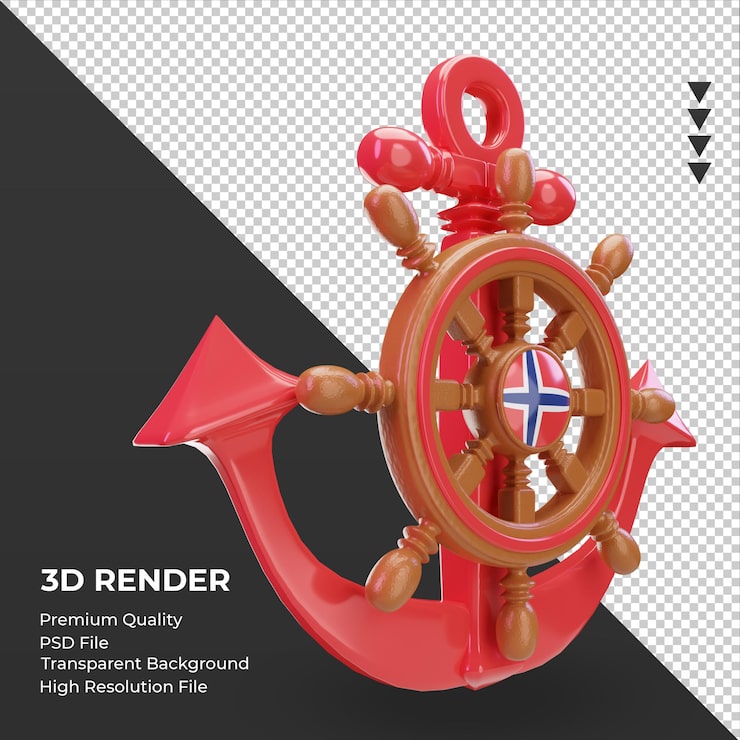 PSD bandeira da noruega do dia da marinha 3d renderizando a vista esquerda