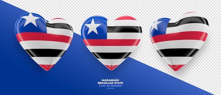 PSD bandera del estado brasileño maranhao en el corazón 3d render con fondo transparente