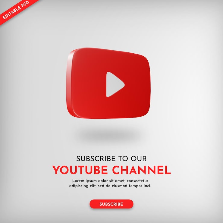 PSD bannière promotionnelle de la chaîne youtube avec icône 3d