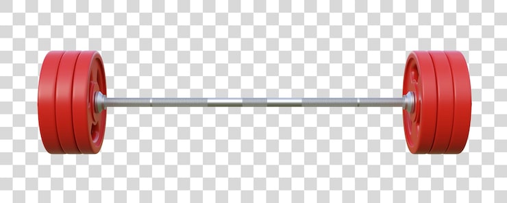 PSD barbell con placas rojas aisladas en fondo blanco visión frontal con representación 3d del espacio de copia