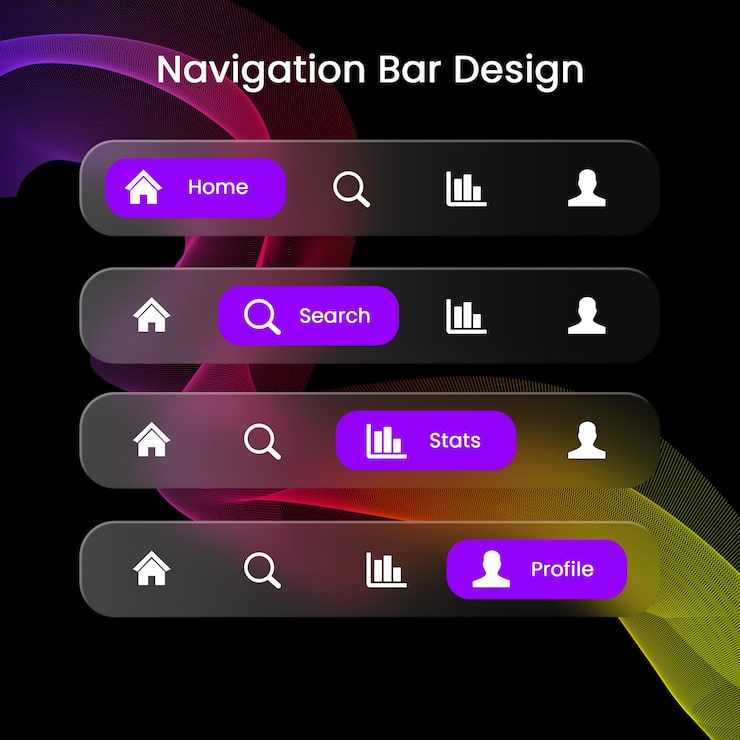 PSD barre de navigation glassmorphisme ui conception