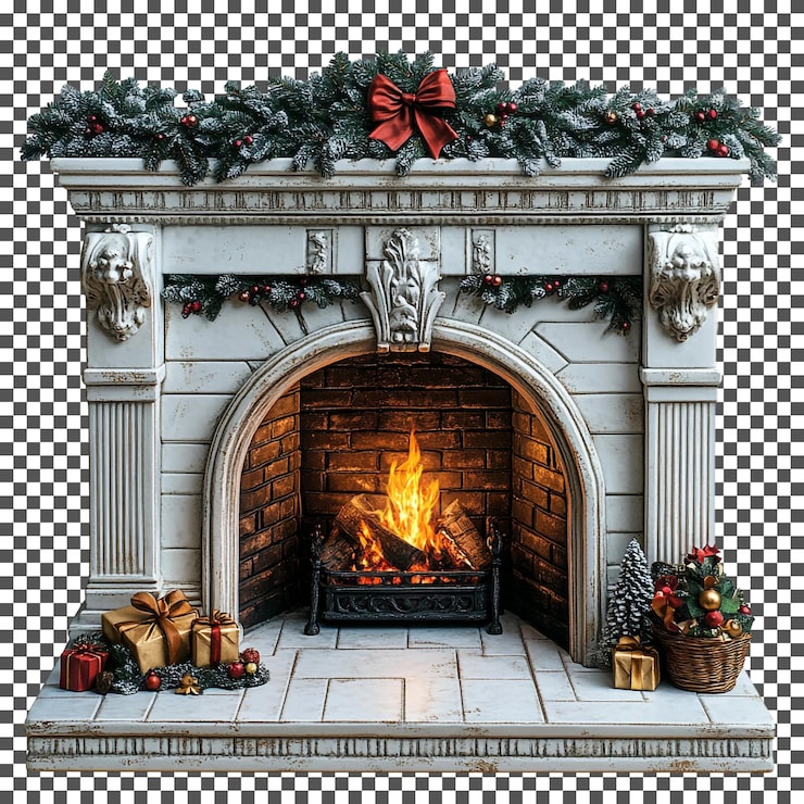 PSD belle cheminée noël isolé sur un fond transparent