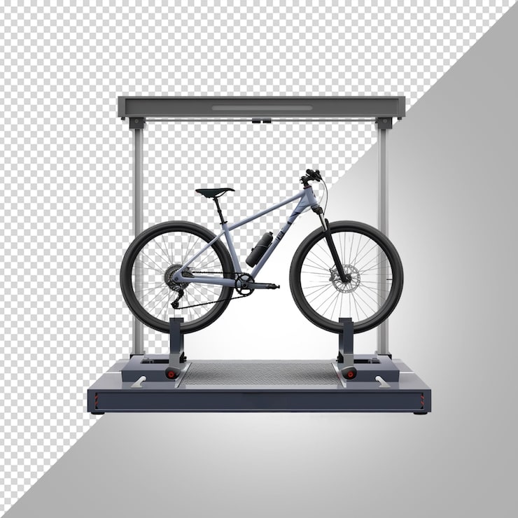 PSD una bicicleta en una plataforma que tiene una caja en ella