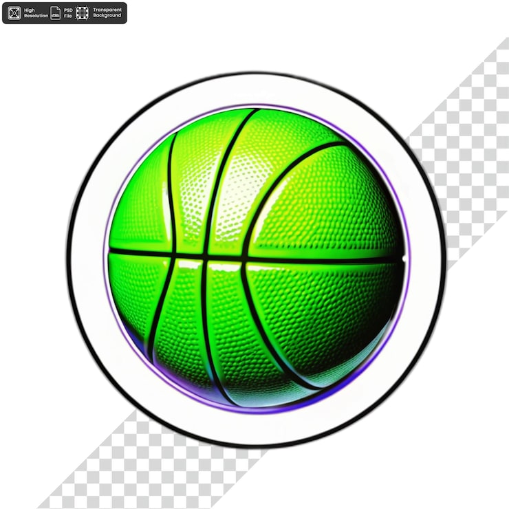 PSD bola basket hijau dengan garis dan tekstur hitam