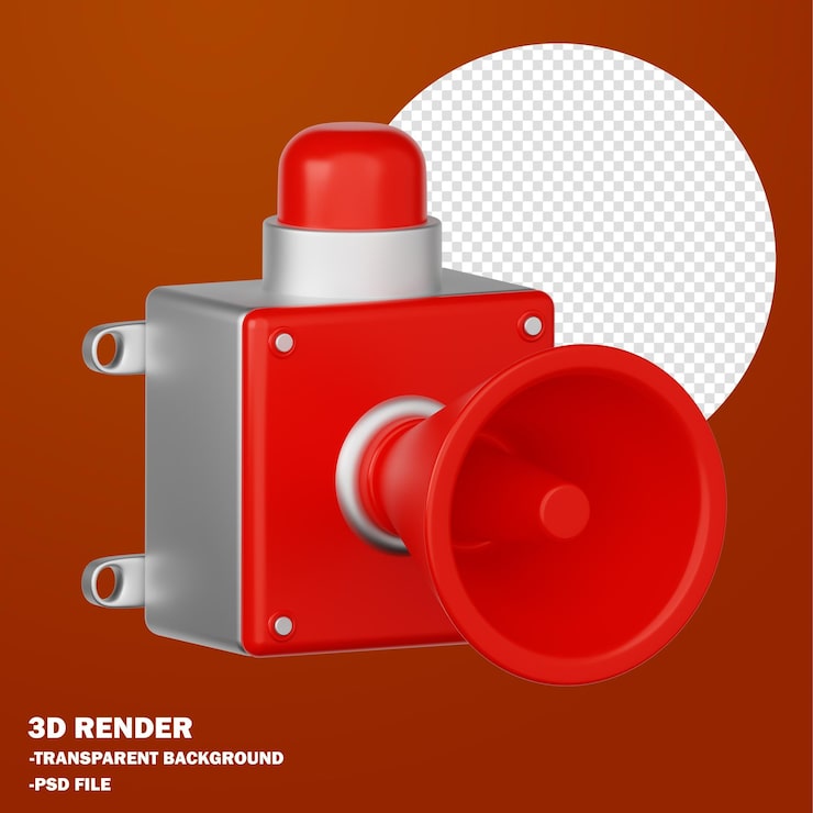 PSD botón de alarma rojo 3d con sirena