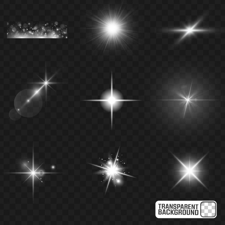 PSD brillante brillo blanco superpone luces llamaradas y estallidos de estrellas fondo transparente