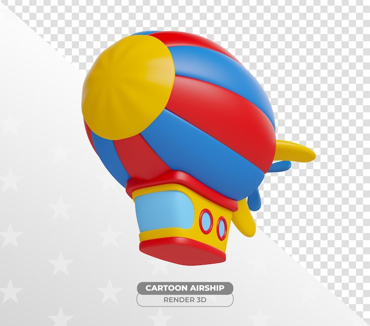 PSD brinquedo infantil de desenho animado dirigível com fundo transparente