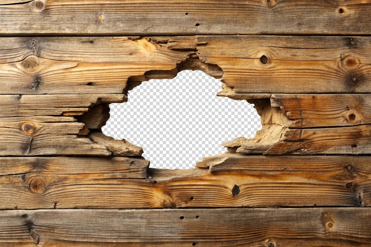PSD buco nella parete di legno intemperata png