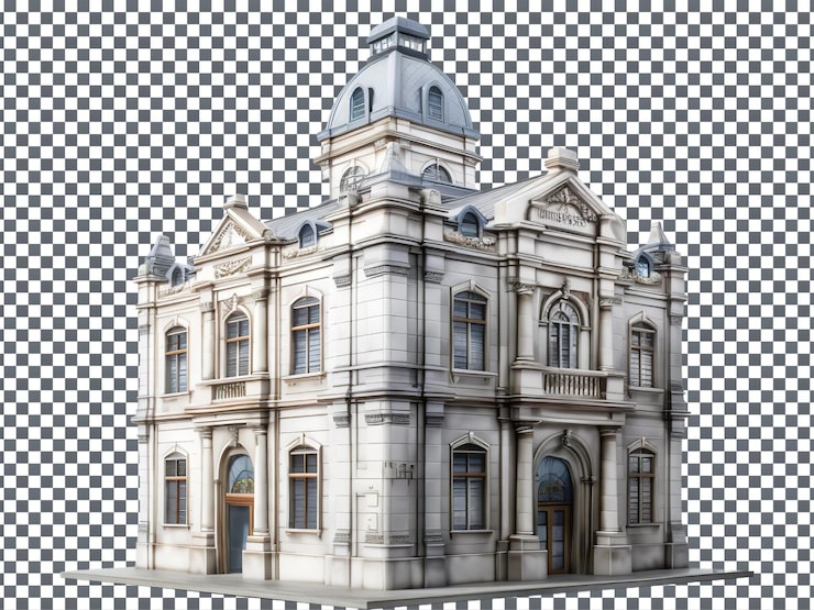 PSD buen edificio de museo sentado aislado sobre un fondo transparente