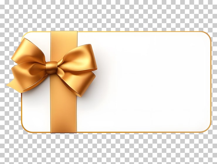 PSD buono regalo bianco con nastro d'oro e fiocco buono sconto isolato su sfondo trasparente