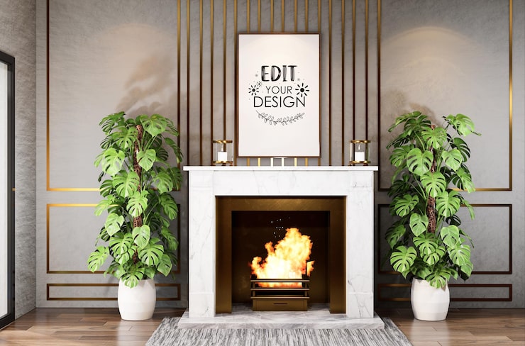 PSD cadre d'affiche dans la maquette du salon