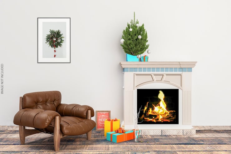 PSD cadres de vie intérieurs et maquette d'arbre de noël et de chaise