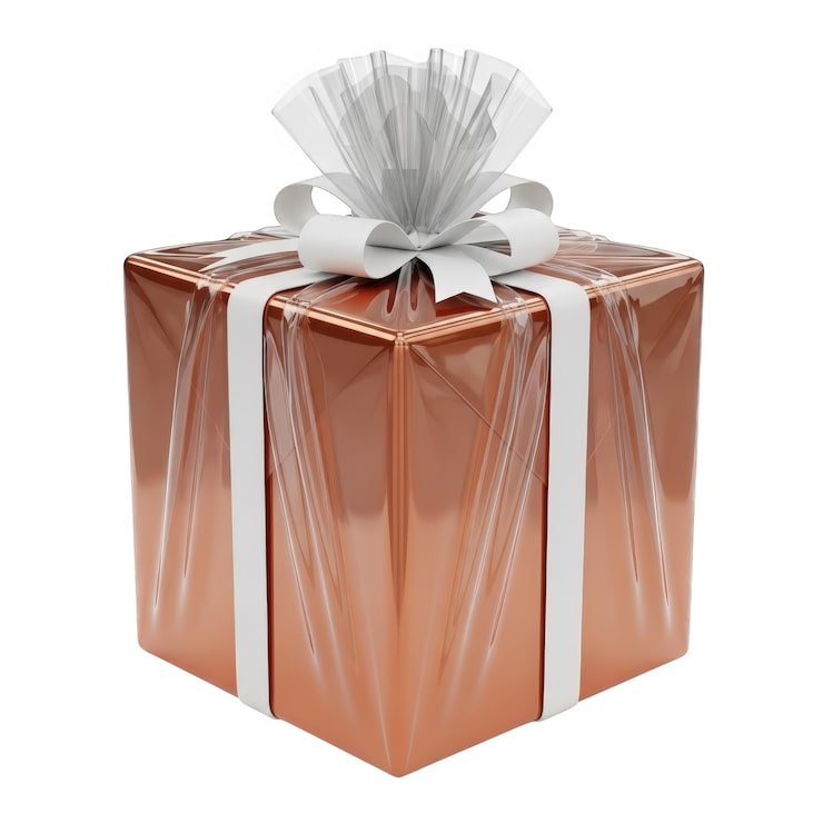 PSD caixa de presente elegante em ouro rosé com laço branco