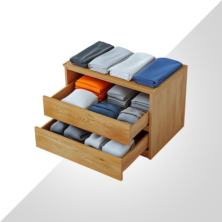 PSD caja de cajones de madera con estantería